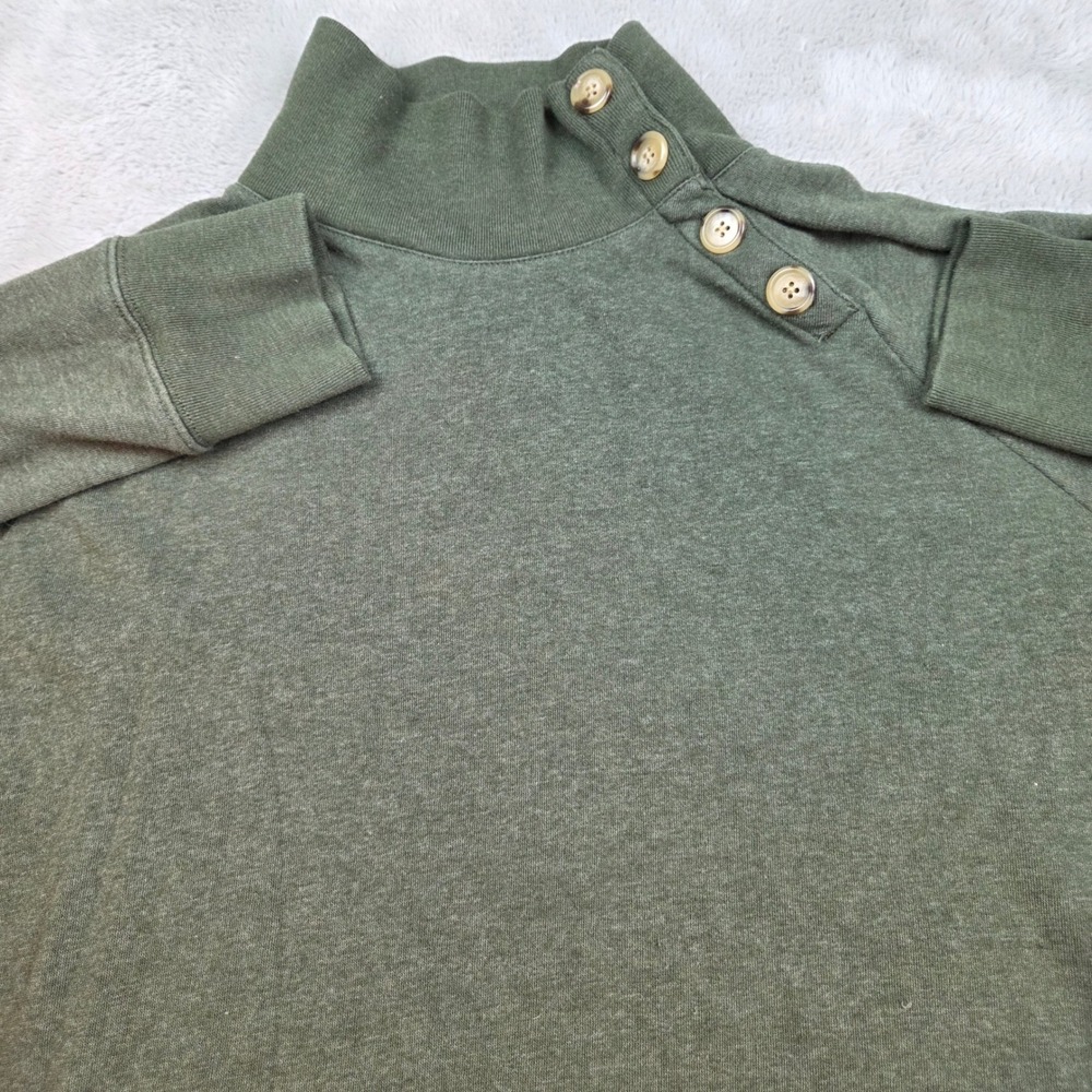 J.Crew Button Shoulder Mock Neck Sweater Womens Large Olive Green Pullover - Picture 1 of 7
